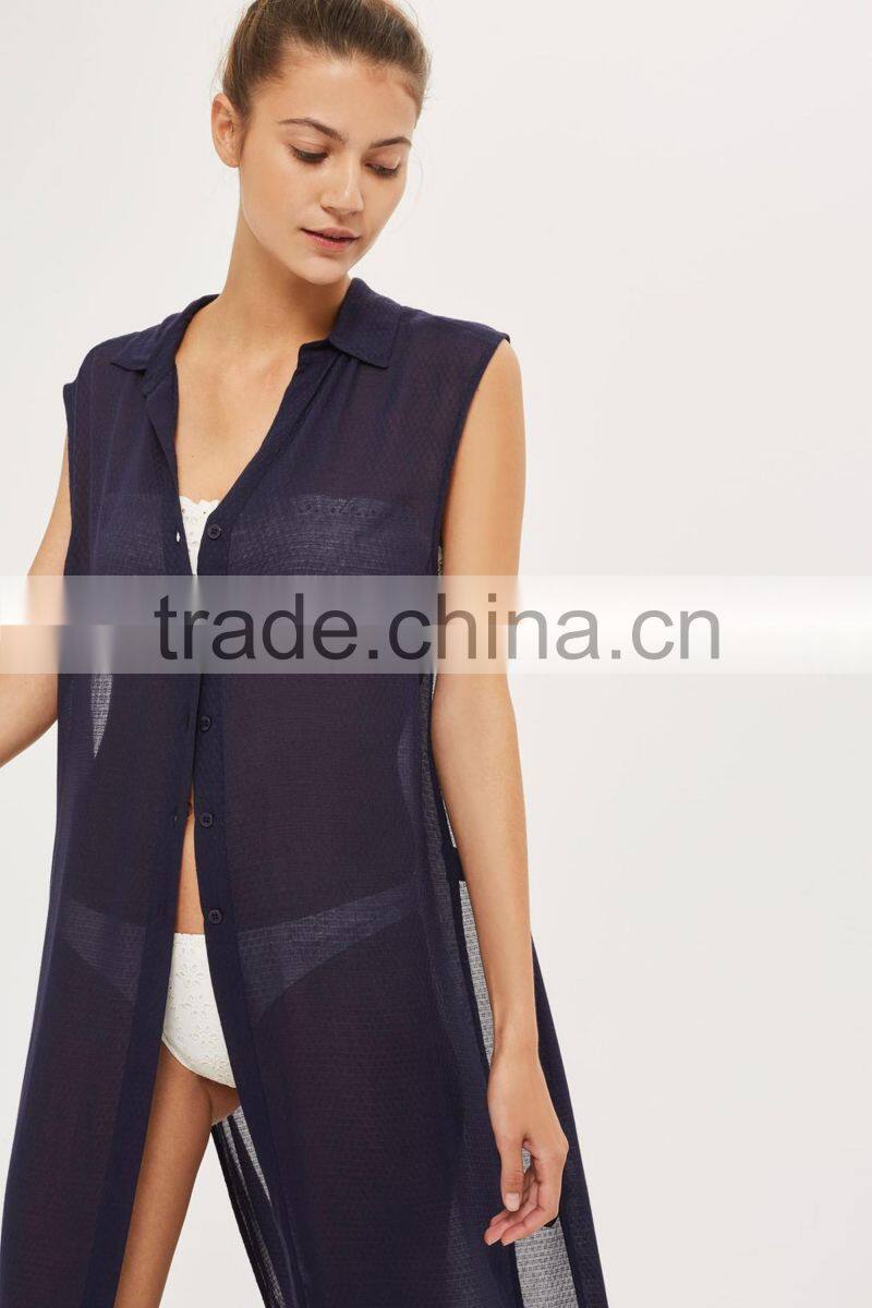 2017 Latest Sleeveless Maxi Beach Shirt Dress Bohemian Button Maxi Dress HSd9212