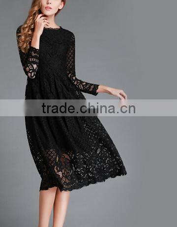 2016 Spring Women Lace Hollow Out Long Dresses Bohemian Femme Sexy Slim Party Dress Vestido