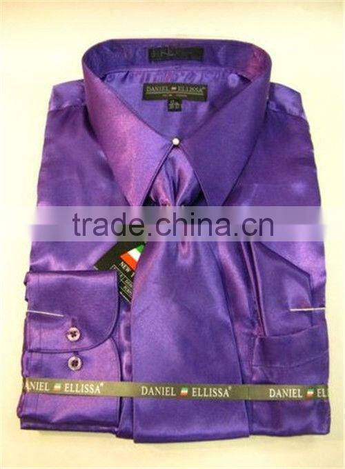 Satin dress shirts men tie&hanky man satin shirt