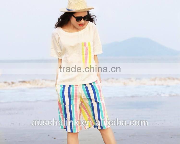 OEM service outdoor fashion colorful stripe beach girl short pants