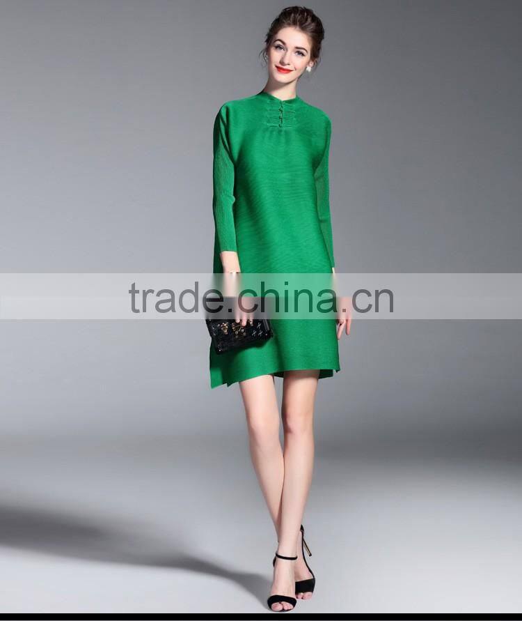 Chinese national style plus size ladies draped dress with buttons