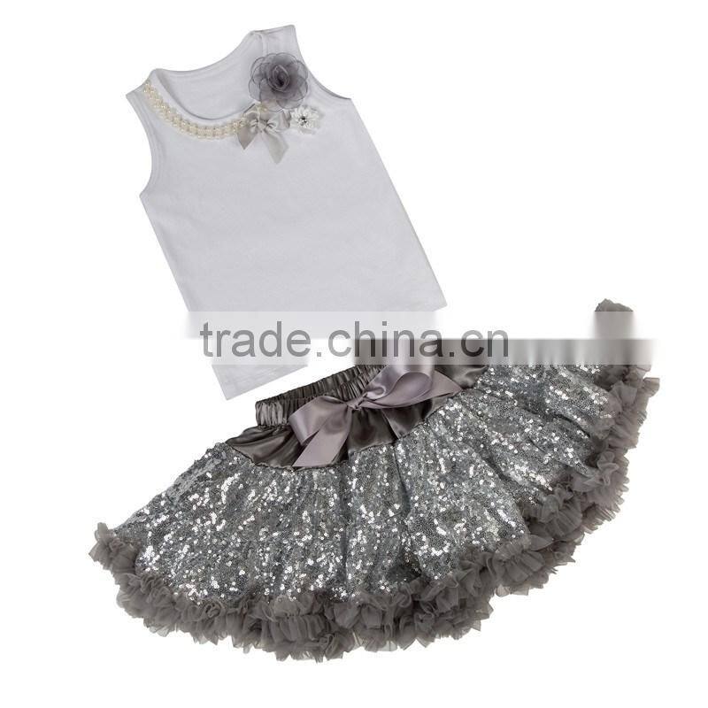 Princess baby girls tops designs sequin skirt boutique outfits for baby girl