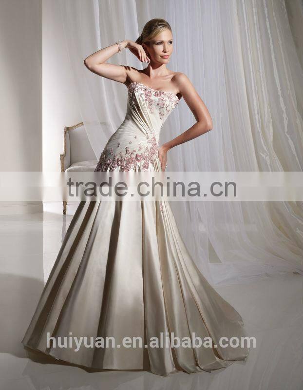 ivory strapless wedding dress with red flowers embroidery