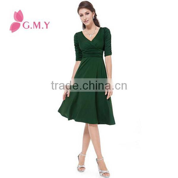 3/4 Sleeve Ruched Waist Classy V-Neck Casual Sexy Cocktail Dress Evening Dress