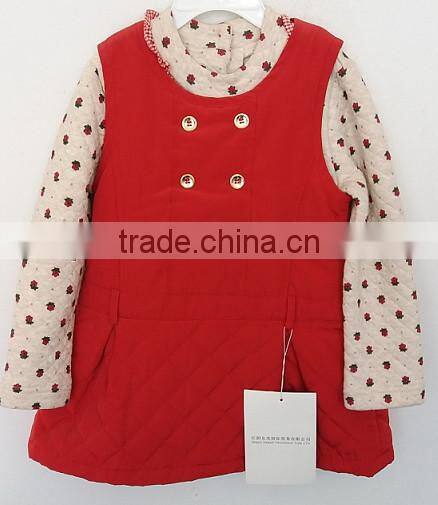 cool baby girls printed knitted cotton shirt with cotton inner dress 2pcs suits for Winter