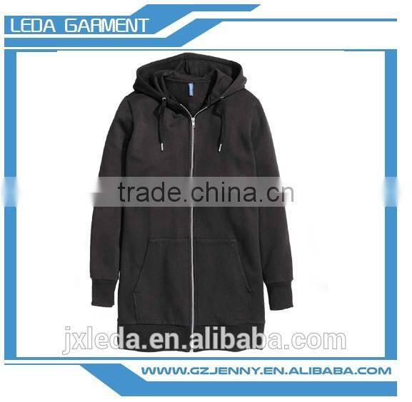 2016 hot sale long plain fleece hoodies for men with zipper