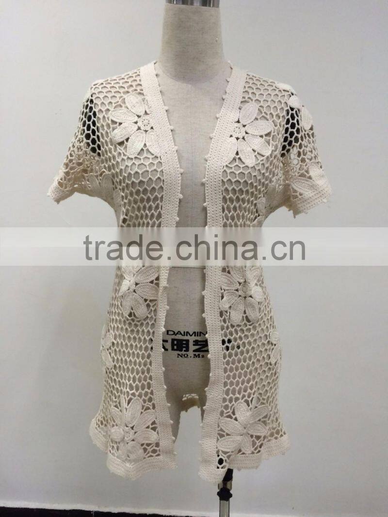 100% cotton lady's crochet pattern top with short sleeve