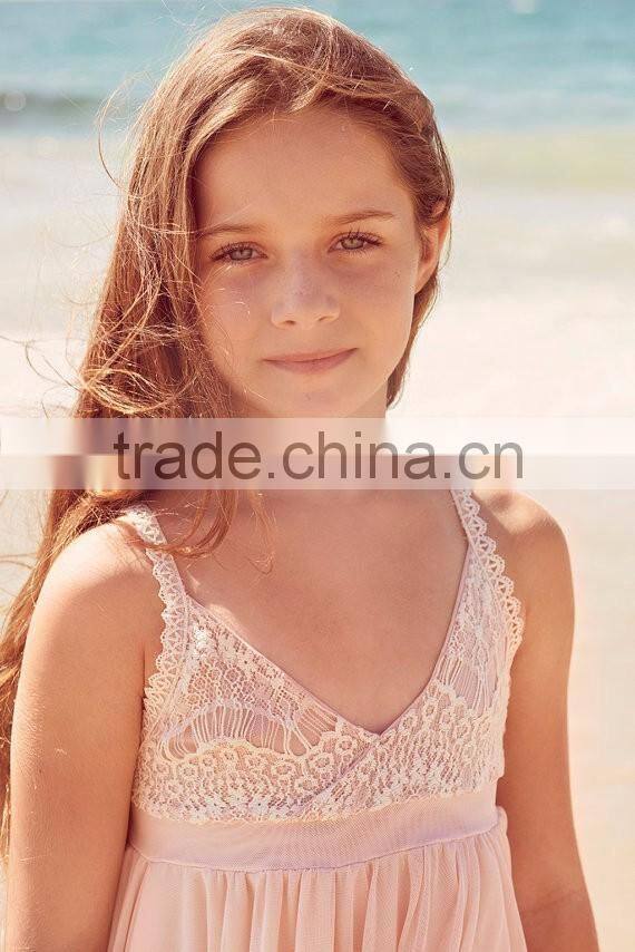 Girls Boutique Clothing Blush Pink Spaghetti Strap Lace Dress Flower Girl Dress