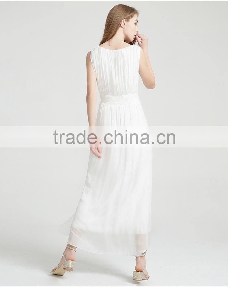 Z&M Women's 2017 New White Fashion dress green silk dress long dress