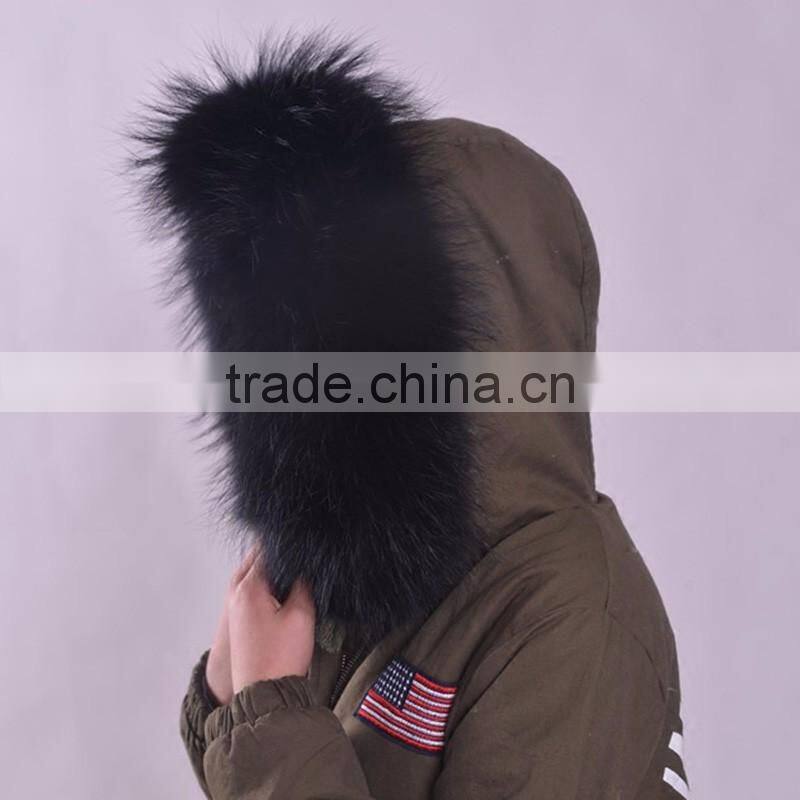 Myfur Top Quality Soft Black Color Raccoon Fur Collar for Hood