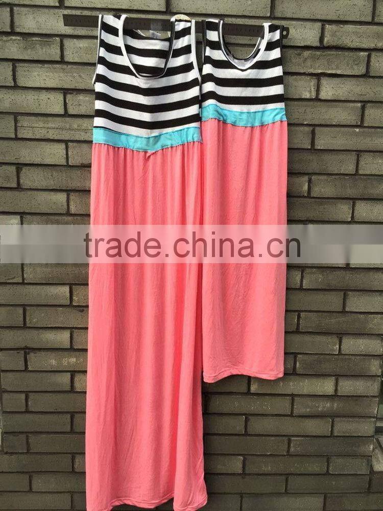summer Mommy and Me Matching Maxi Dress kids stripe Dress High Waisted mother daughter dress clothes free shipping