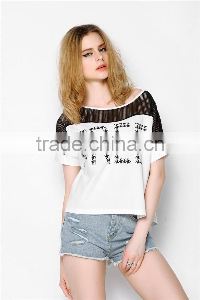 latest high fashion summer free pattern printed ladies black foreign t shirts, ladies cotton t shirts, overseas t shirts