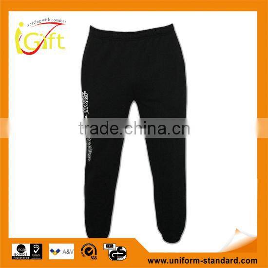 knitted fabric white print black sport long spants