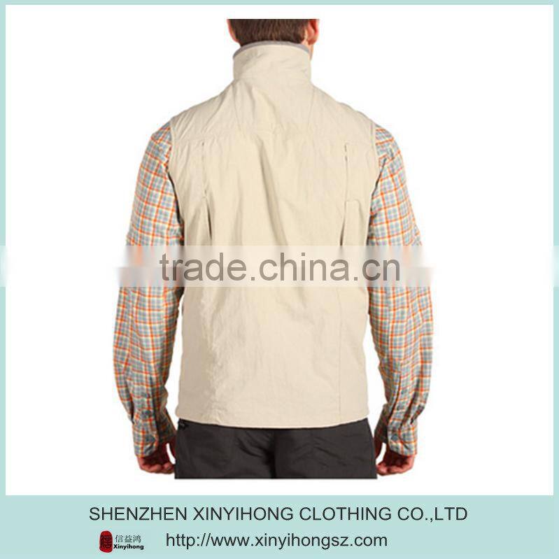 100% nylon Adjustable drawcord hem two zip chest pockets mens Vest