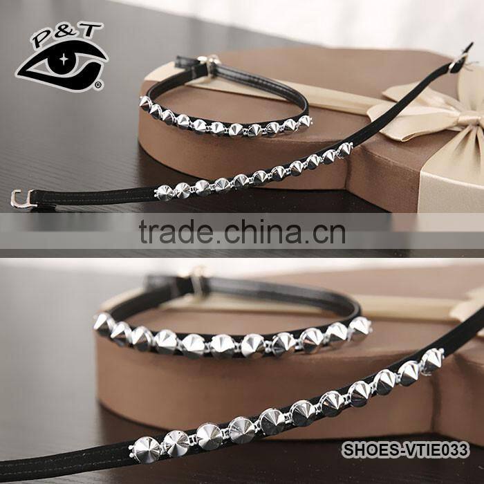 Cheap Wholesales ABS stud Leather Shoelaces for Women Shoe Decoration Accessories