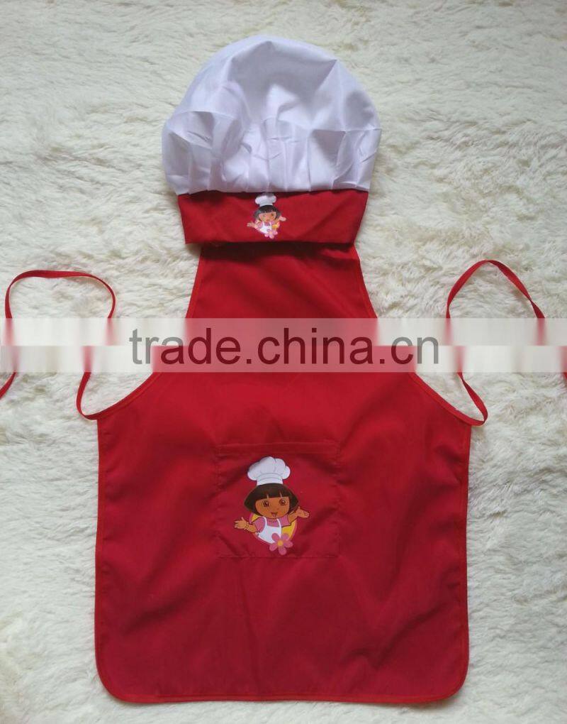 cheap 100% cotton twill cartoon printed chef and apron set for kids