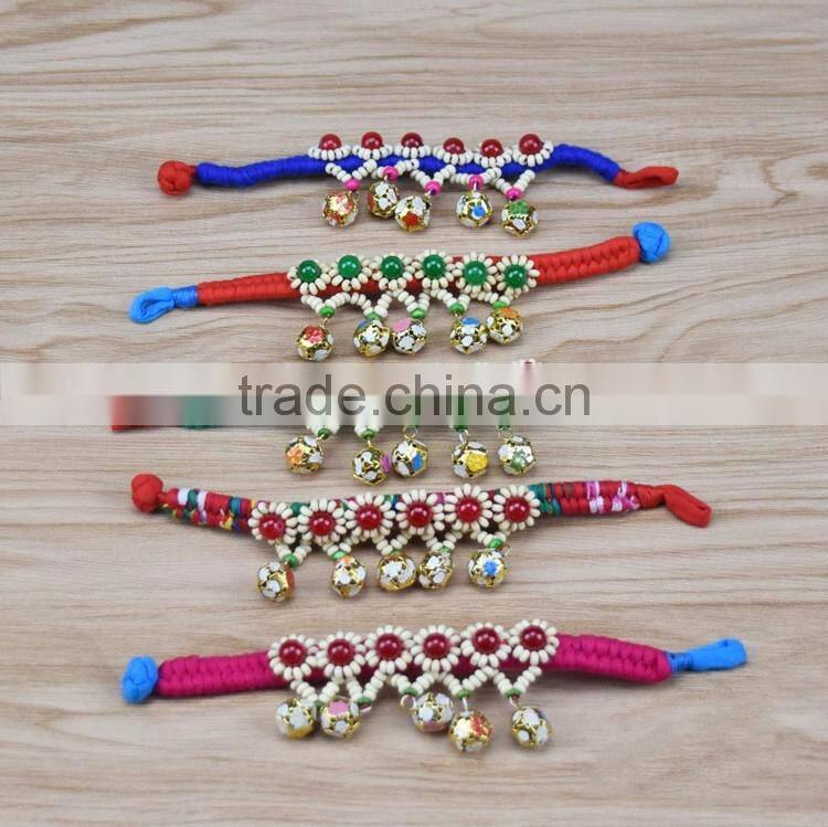 Women National Fabric Flower Bells Bracelet Handmade Cotton