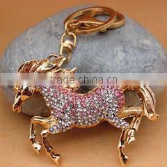 Gold plated multi color rhinestone seeting running horse pendant keychain
