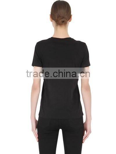 Girls Short Sleeve O Neck Printed T-Shirts made in China,Oem 100% cotton Fashion Black T shirts for Women