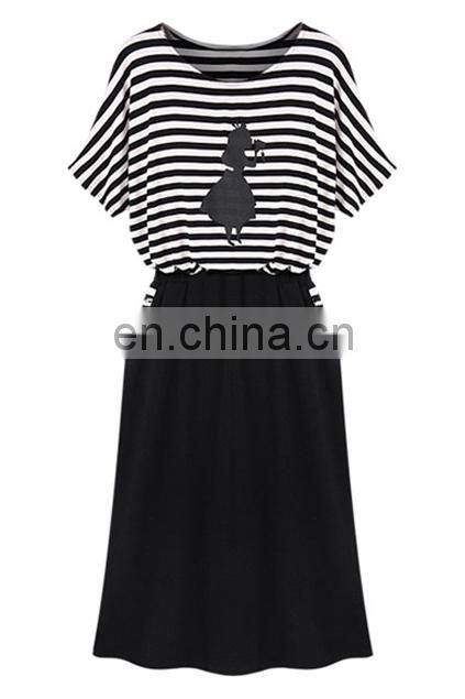 CHEFON Batwing Sleeves Striped Panel Loose casual dresses for women