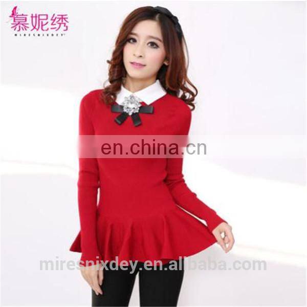 korean pullover peter pan collar woman sweater with wave edge