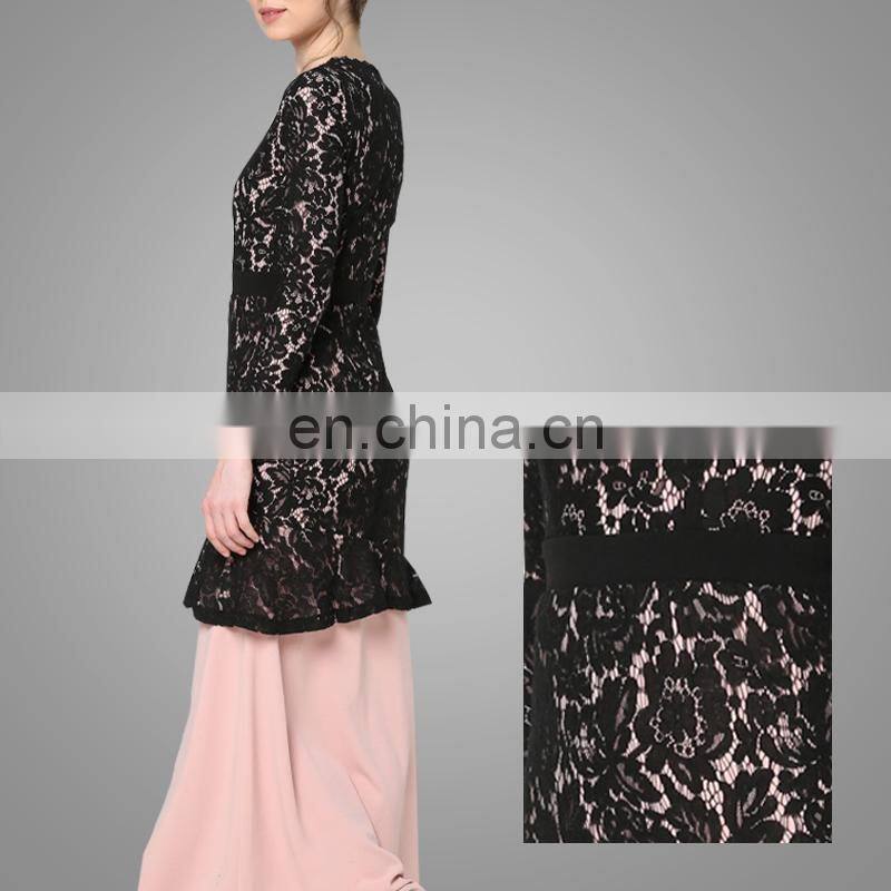 Lace Technics And Polyester Fabric Muslim Abaya Beautiful Ladies Long Dress Elegant Baju Kurung Designs Arabic Clothing
