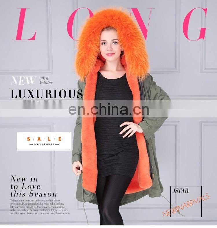 Korea style women hooded fur parka fur raccoon jacket with low price