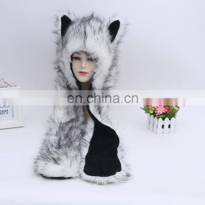 Unisex Winter White Wolf Animal Fur Hat Pattern Custom Fur Hoods