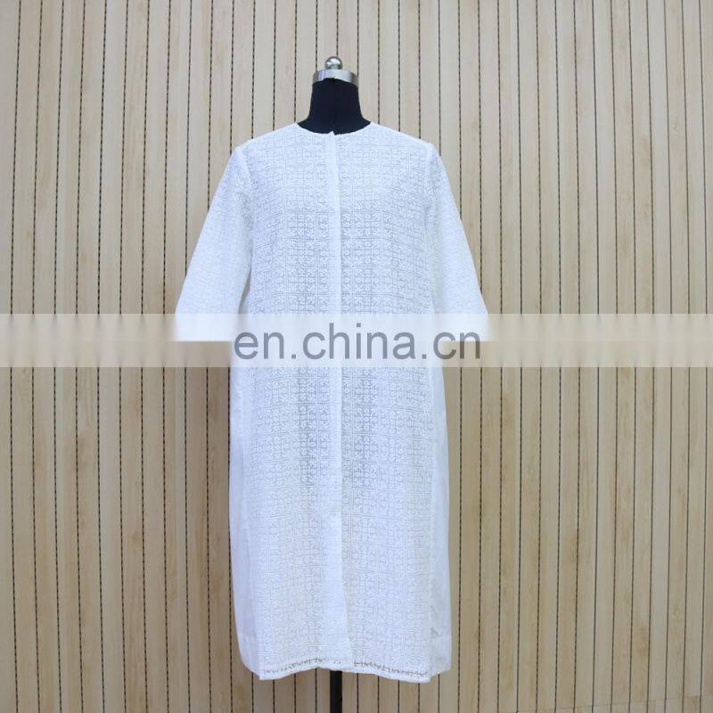 women high quality white short sleeve lace shirt dress