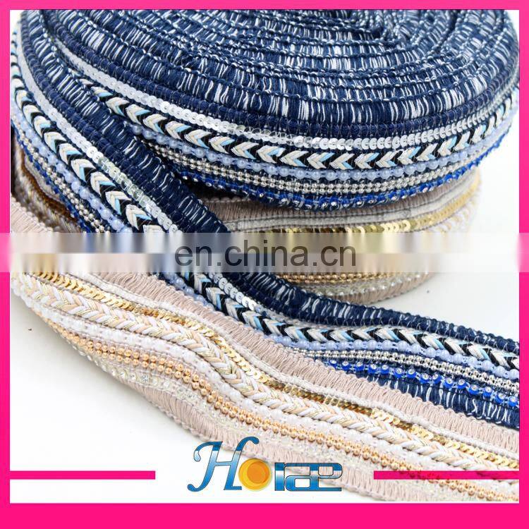 Wholesale braided webbing trim for shoe beaded lace trim for garment