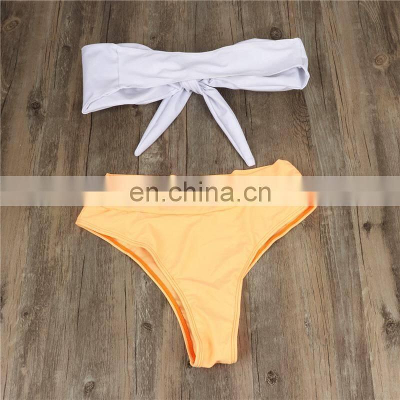 High Waist Strapless Bikini Set Woman Sexy Basic Front Chest Tie Push Up Swimsuit Tight G String Beach Mermaid Swimsuit