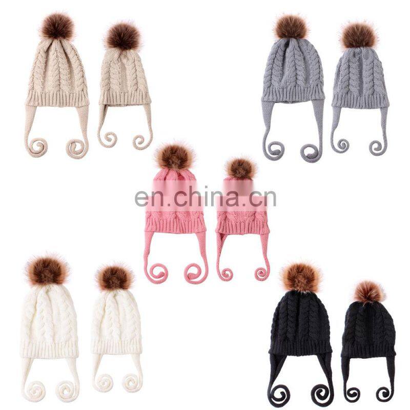Mom Kids Family Hats Family Matching Beanies set Baby Girl Knitted Winter Warm hats Stylish Kids Mom Cotton headwear