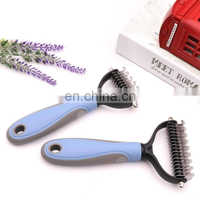 Pet Grooming Tool 2 Sided Undercoat RakeTangles Hair Remove Dog Knot Brush