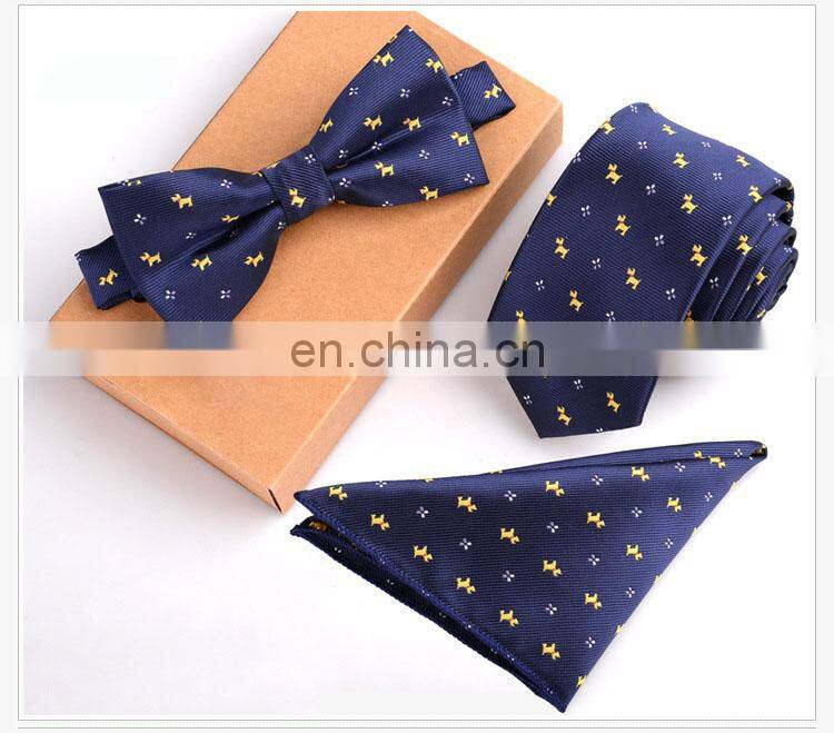 3PCS Slim Tie Set Men Bow Tie and Handkerchief Bowtie Necktie Cravate Homme Noeud Papillon