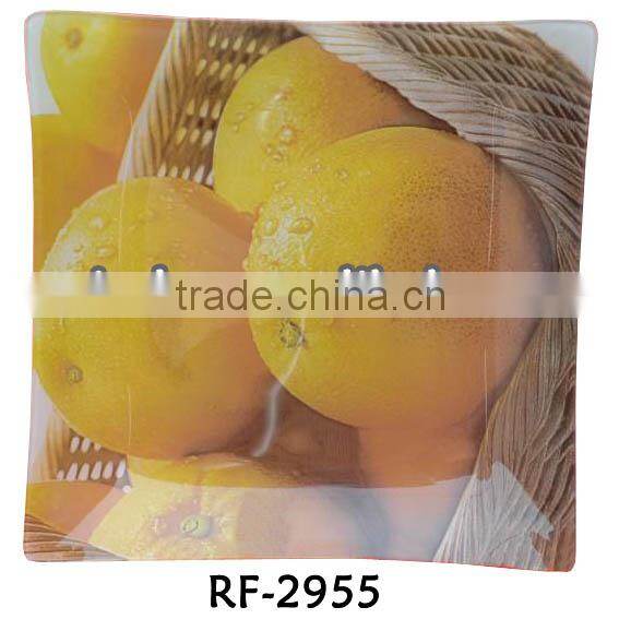 Square Shape Custom Glassware Tableware with Fuit Design for Glass Fruit Plate