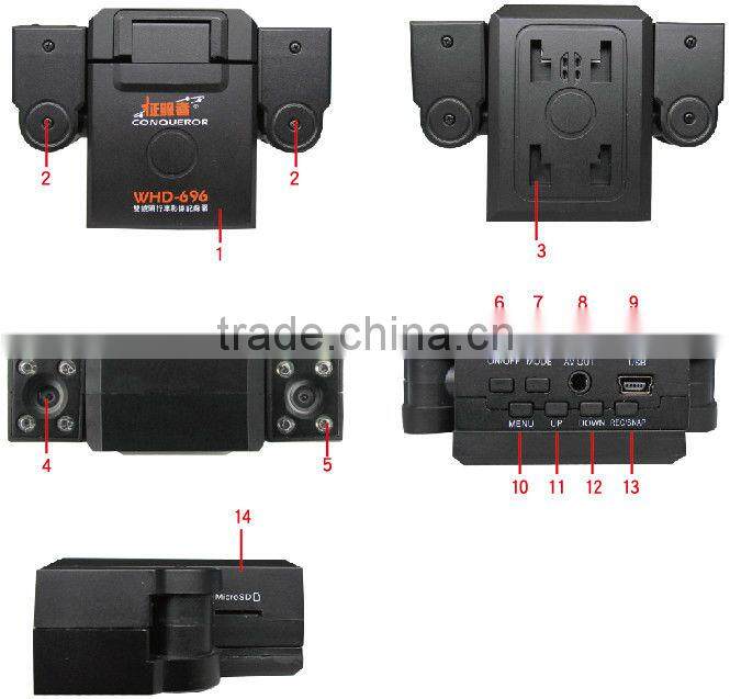 Dual camera WHD-696 car dvr with gps function