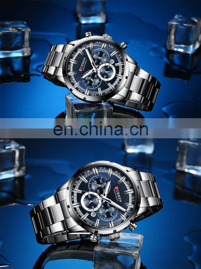 CURREN 8355 Newest Black Stainless Steel Quartz Wrist Watch For Men 24 Hours Display Watches Wholesale