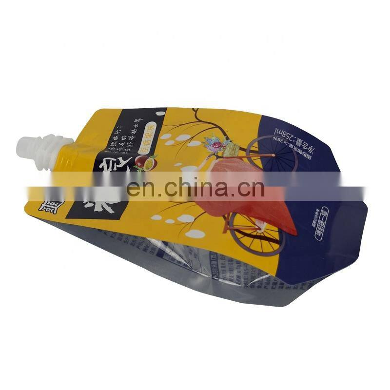 Customized metallic aluminum foil jelly packaging bag food grade juice stand up spout pouches with cap drink packaging sachet