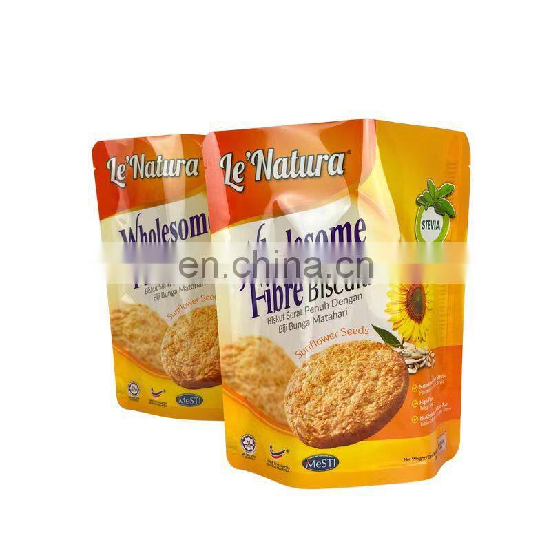 custom design printed stand up aluminium foil snack packaging bag food grade
