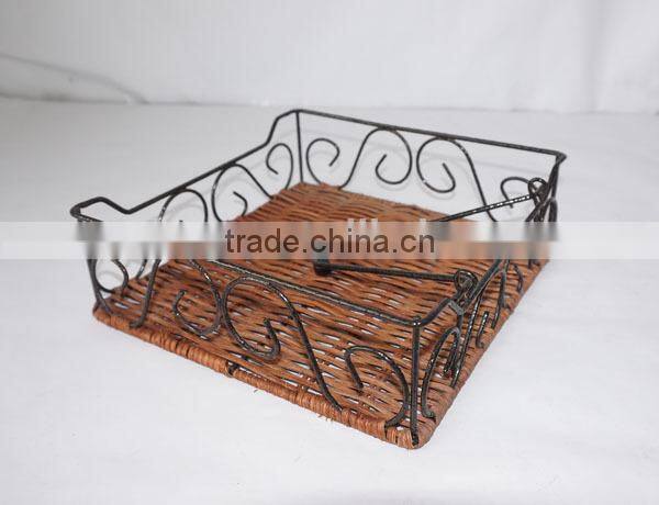 Handmade Horizontal Wicker & Wire Napkin Holder