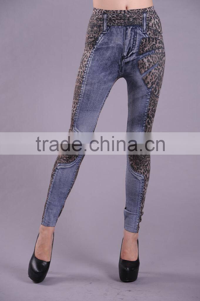 2016 Fashion Leopard Print Denim Stitching Design Women Skinny Denim jeans