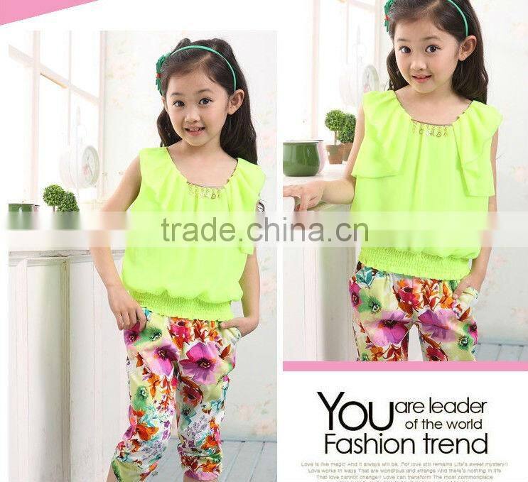 2013 summer new arrvial, teen girl chiffon clothes set, 7 to 12Y fashion girl suits