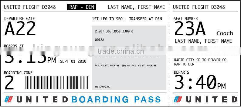 printing direct boarding pass card and luggage tag