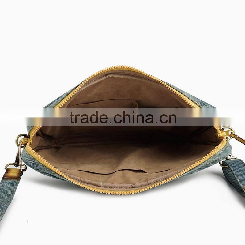 Genuine leather bag women designers laptop bag shoulder bag for ipad with jean denim