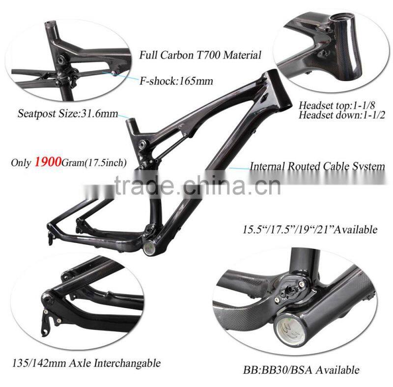 26er carbon mountain bike frame AC076 ,carbon suspension mtb frame BSA/BB30 available
