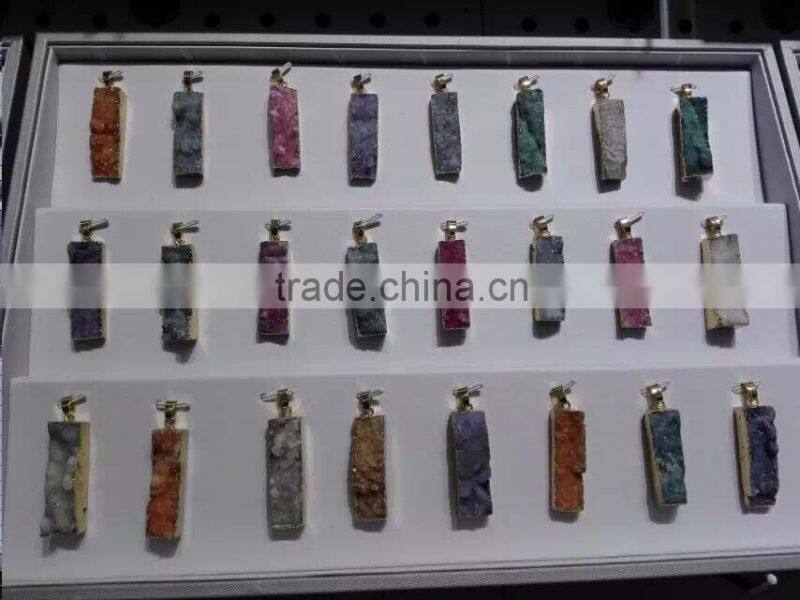 Fashion Natural Crystal Quartz Stone Druzy Rectangle Pendant 2016 Hot Bar Drusy Druzy Pendant