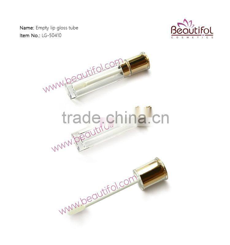 High end lip gloss tube with brush, empty clear cosmetic packaging lip gloss containers