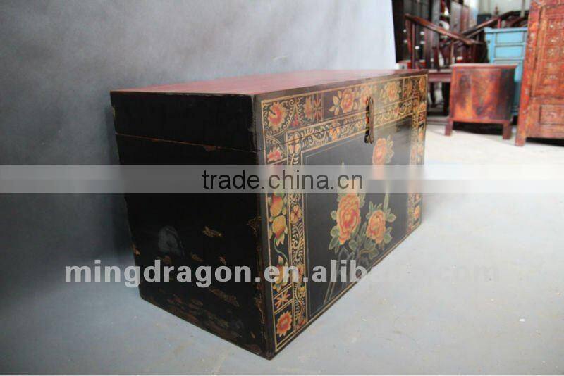 chinese antique floral wooden chest