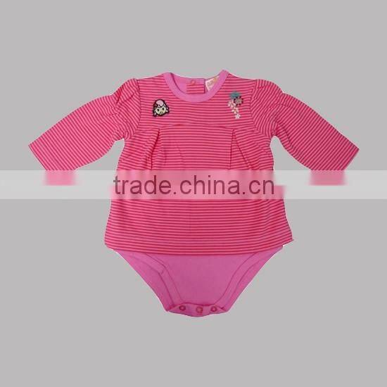High Quality Products Bros Pink Stripes Baby Rinne Embroidery Girl Long Sleeve Cotton Romper Onesie For Baby Girls