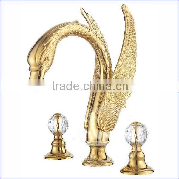 Brass Artistic Basin Faucet, Swan Shape, Gold Color Animal Faucet
